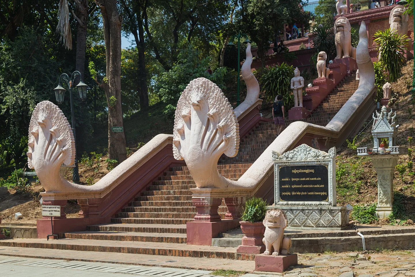 Ornate naga stairway at Wat Phnom